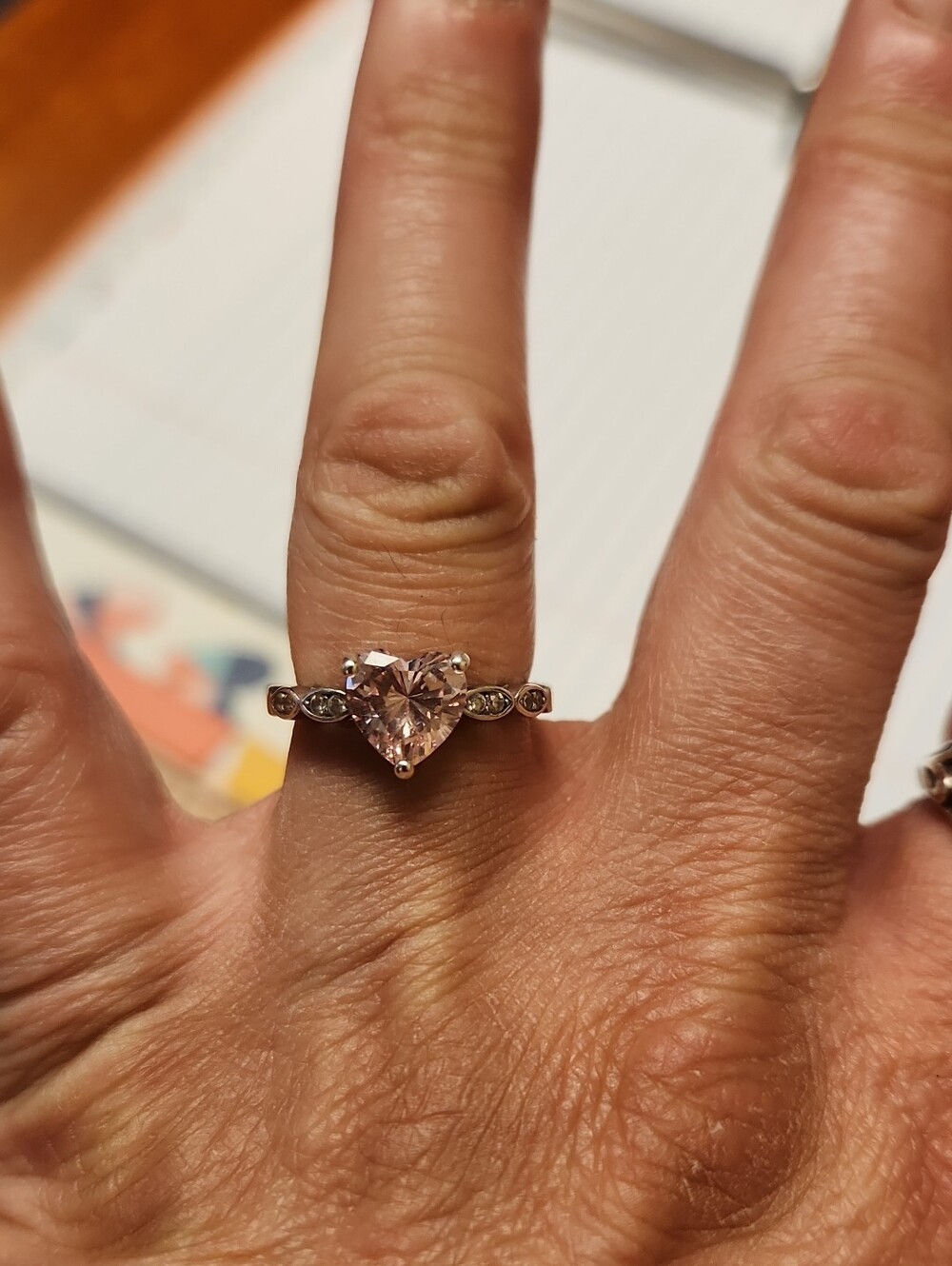 Source Unknown Rose Pink Heart-Cut Stone Ring in Sterling silver